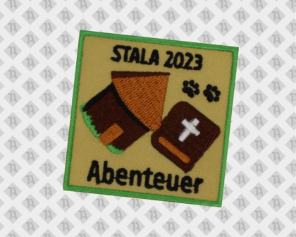 Rechteckiger Aufnäher mit gesticktem Rand Patch Pfadfinder Abenteuer braun grün Stala 2023