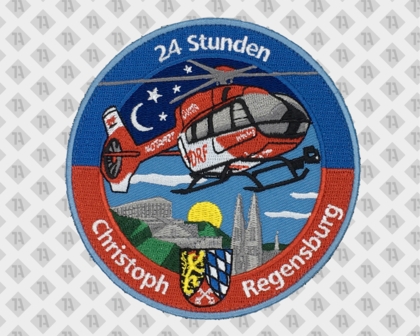 Runder Patch Aufnäher Abzeichen Badge gestickt mit Kettelrand Notarzt Helikopter bunt Rettungsdienst