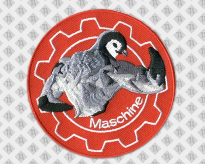 Aufnäher Patch gestickt rund mit gesticktem Rand rot weiß Pinguin Schule Uni