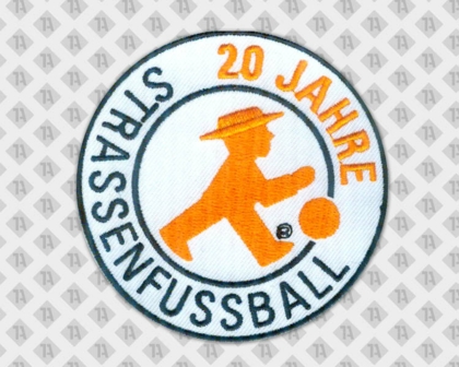 Runder gestickter Patch Aufnäher Badge Abzeichen mit gesticktem Rand Ampelmännchen Straßenfußball orange Vereine