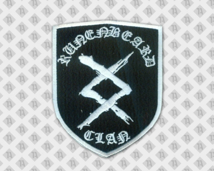 Aufnäher Patch Wappenform Badge Abzeichen gestickt mit gesticktem Rand schwarz weiß Vereine