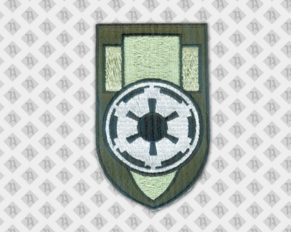 Gestickter Patch Aufnäher Abzeichen Badge in Wappenform Stickrand oliv schwarz weiß Vereine