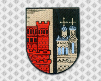 Gestickter Patch Abzeichen badge Aufnäher Stickrand Burg rot Vereine