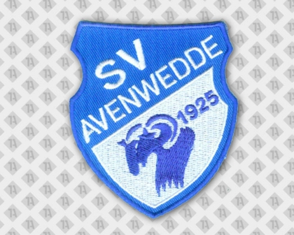 Gestickter Patch Aufnäher Abzeichen Badge mit gesticktem Rand in Wappenform blau weiß Geißbock Vereine