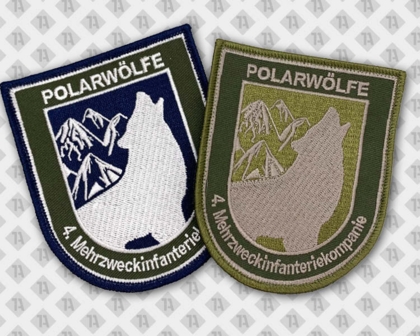 Patch Aufnäher Abzeichen Badge gestickt mit Kettelrand Wappen Polarwölfe Vereine