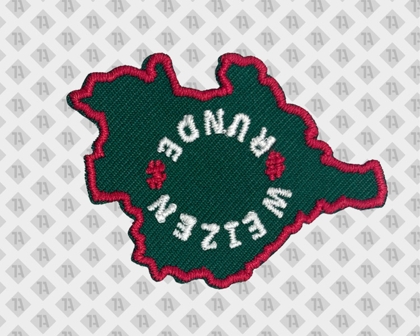 Konturgeschnittener Patch Aufnäher gestickt mit gesticktem Rand Kontur grün rot weiß Vereine