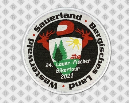 Runder Patch Aufnäher gewebt mit Kettelrand bunt Tour Biker