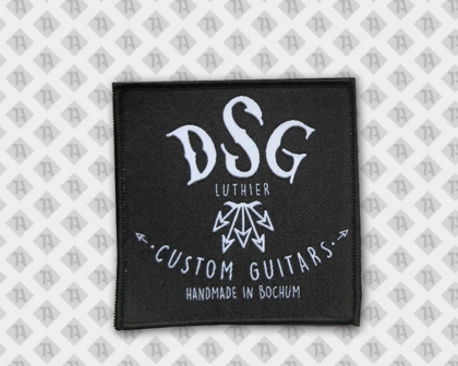 Gewebter Patch Aufnäher mit Kettelrand schwarz weiß Guitars Firma