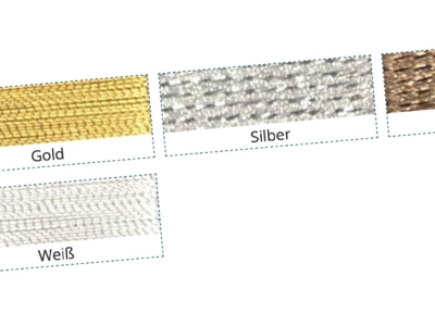 Farbmuster einiger Metallic-Stickgarne die als Palette dargestellt sind