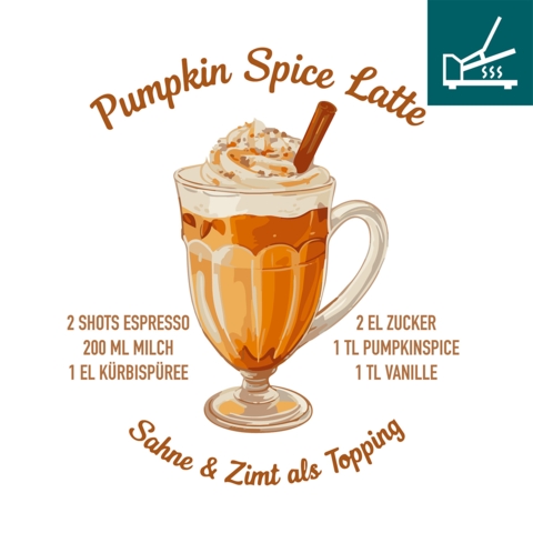 DTF / Textildruck / Bügelbild, Pumpkin Spice Latte, 359x400 mm, für Baumwolle - Bild 1