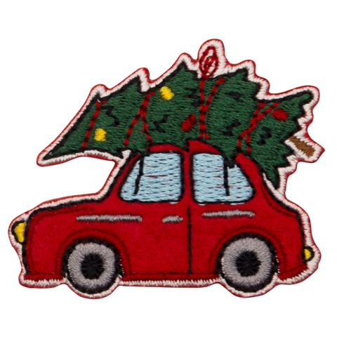 Aufnäher / Patch, gestickt, Auto mit Weihnachtsbaum, zum aufbügeln - Bild 1