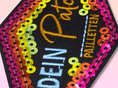 1A Patch Aufnäher "DEIN PATCH" mit Pailletten in vier unterschiedlichen Farben