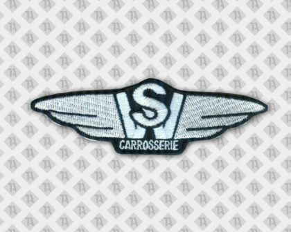 Gestickte Aufnäher Patch konturgeschnitten weißes Motiv Flügel und Schrift Biker Carrosserie