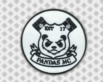Runder gestickter Aufnäher Patch mit Stickrand Biker Pandas Kolben
