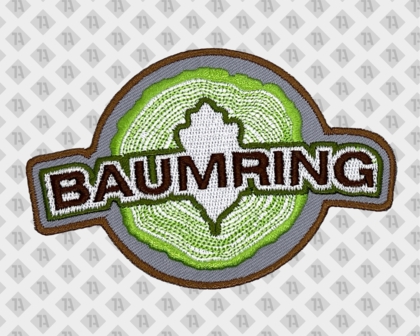 Konturgeschnittener Patch Aufnäher gestickt mit Kettelrand Baumring bunt Firmen
