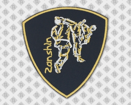 Konturgeschnittener Patch Aufnäher gestickt mit gesticktem Rand metallic gold schwarz Kampfkunst