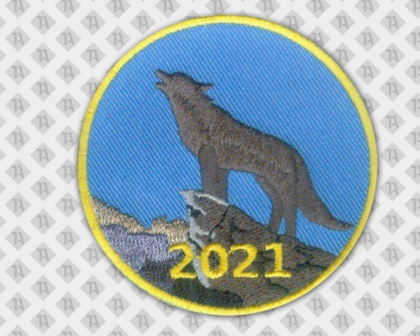 Gestickter runder Patch Aufnäher mit Stickrand Pfadfinder Wolf Berg 2021