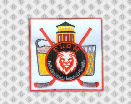 Gestickter Patch Aufnäher badge Abzeichen mit gesticktem Rand Löwe Hockeyschläger Bier Vereine
