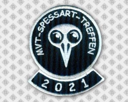 Gestickter Patch Aufnäher Abzeichen badge mit Stickrand Kontur schwarz weiß Spessart 2021 Vereine