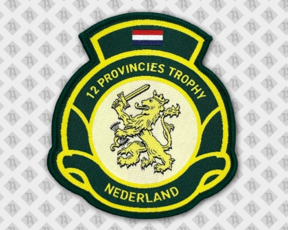 Konturgeschnittener Aufnäher Patch gewebt gelb schwarz mit Kettelrand Löwe Nederland Trophy Abzeichen Detailreich Feine Verarbeitung