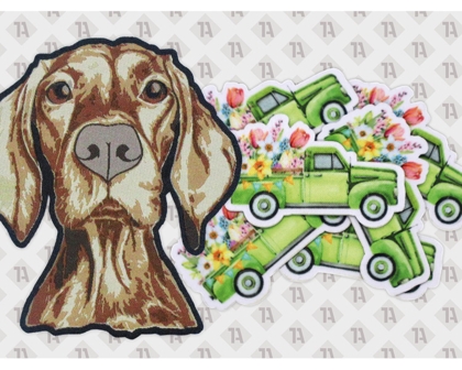 Gewebter Patch Hundekopf & Blumen-Pickup – detailreiche Aufnäher mit Konturschnitt