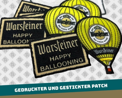 Kombinierter gedruckter Patch mit Stickveredelung Warsteiner Ballon gelb schwarz