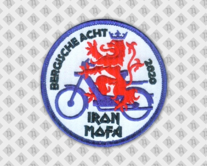 Runder gestickter Aufnäher Patch mit Kettelrand roter Löwe auf Moped