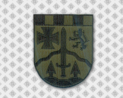 Patch Aufnäher gestickt Wappenform Stickrand oliv schwarz Bundeswehr
