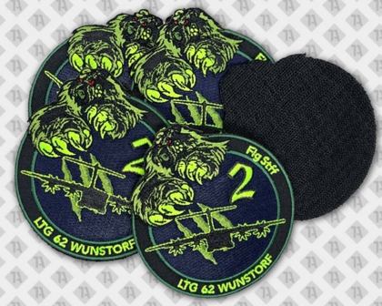 Gestickter Patch Aufnäher mit Laserschnitt Klettrückseite Neon blau Flugzeug Bundeswehr