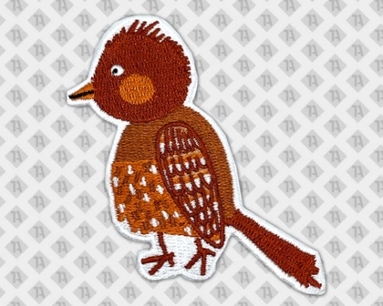 Patch Aufnäher gestickt mit gesticktem Rand Kontur geschnitten Vogel braun Kinder DIY