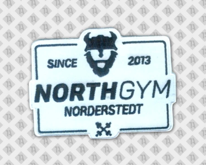 Aufnäher Patch gestickt mit gesticktem Rand weiß schwarz Gym Firma