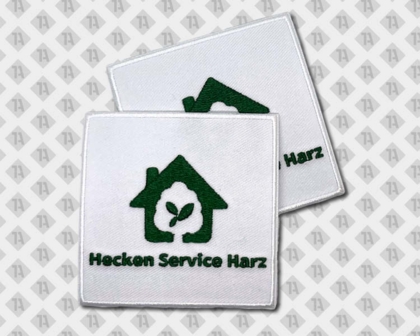 Patch Aufnäher gestickt mit gesticktem Rand weiß schwarz Service Harz für Firmen von 1A Patch