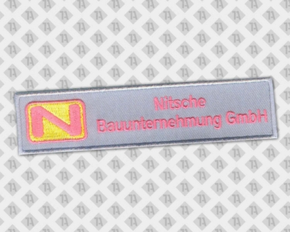 Gestickter rechteckiger Patch Aufnäher mit Stickrand grau Bau Handwerker