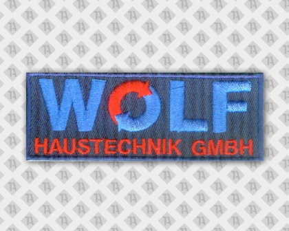 Gestickter Aufnäher Patch mit gesticktem Rand Wolf Haustechnik Handwerk