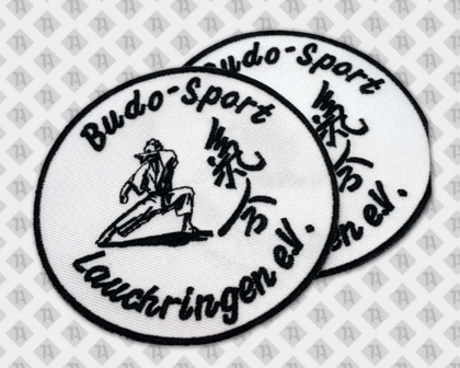 Runder gestickter Patch Aufnäher mit Kettelrand schwarz weiß Kampfkunst