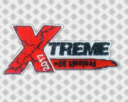 Konturgeschnittener Patch Aufnäher Stickrand X-Treme rot weiß schwarz Pfadfinder