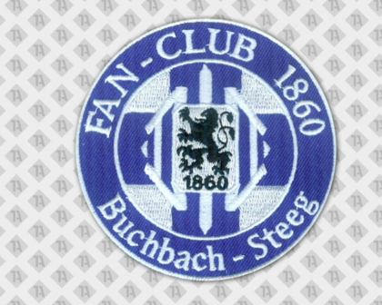 Aufnäher Patch Abzeichen badge rund gestickt mit gesticktem Rand blau weiß Löwe Fan-Club Vereine