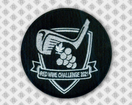 Runder gestickter Patch Aufnäher Abzeichen Badge  mit gesticktem Rand schwarz weiß Wein Schläger Vereine