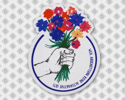 Konturgeschnittener Aufnäher Patch gewebt mit Laserschnitt bunt Blumen Firmen