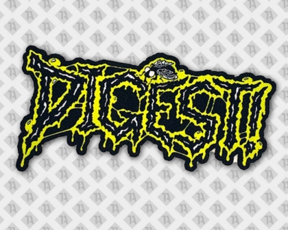 Konturgeschnittener Patch Aufnäher gewebt Laserschnitt Musiker und Bands gelb schwarz
