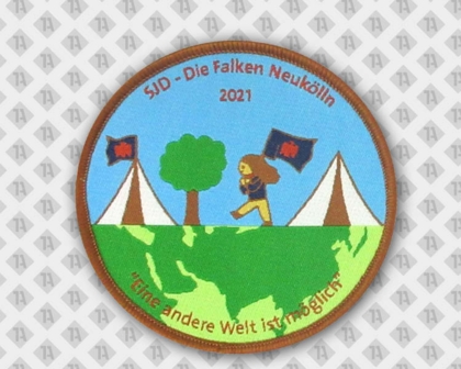 Gewebter runder Patch Aufnäher mit Kettelrand Pfadfinder Zelt Mädchen
