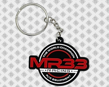 MR33 Racing Schlüsselanhänger aus PVC mit Logo in Schwarz-Rot