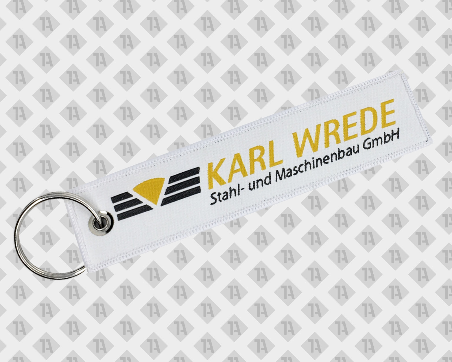 Gewebter Schlüsselanhänger mit Kettelrand Ring und Öse Stahl Maschinenbau Handwerker