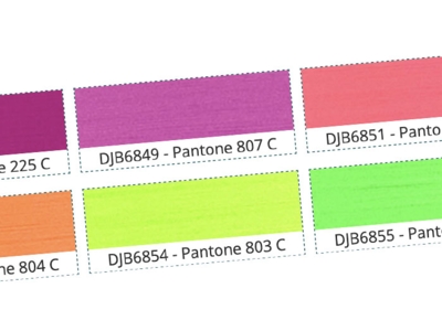 Farbmuster einiger Neon-Webgarne die als Palette dargestellt sind