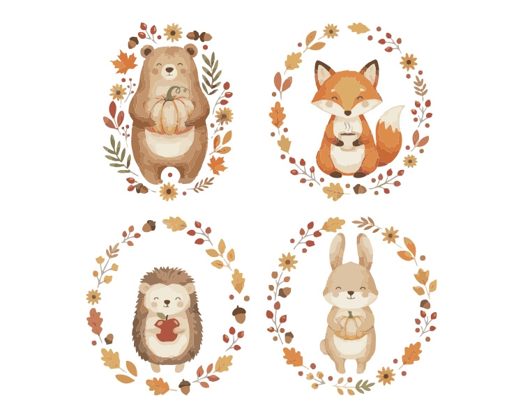 DTF/Bügelbild - 1A Herbstkollektion - Herbstkranz-Tiere