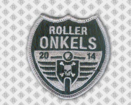 Aufnäher Patch gestickt schwarz grau mit grauem Kettelrand und Motiv Roller Onkels