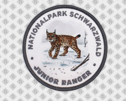 Patch Gedruckt+ Kettelrand Nationalpark Schwarzwald Luchs fotorealistischer Druck Junior Ranger Aufnäher Abzeichen