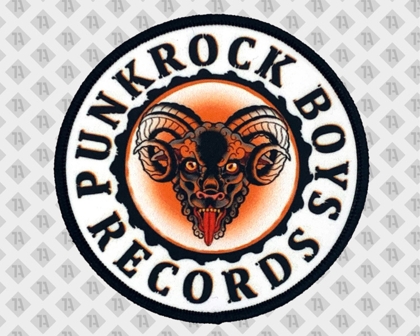 Runder Patch mit Punkrock Boys Records Logo, Widderkopf-Motiv und schwarzem Kettelrand.