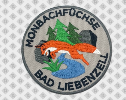 Runder gestickter Patch Aufnäher mit Kettelrand in grau von Monbachfüchse Bad Liebenzell Allgemein
