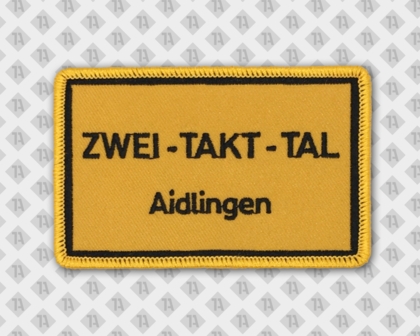 Eckiger Patch Aufnäher gestickt mit Kettelrand Zwei Takt Tal Aidlingen Biker